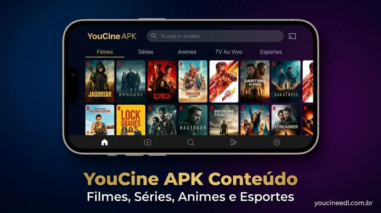 YouCine APK conteúdo interface home screen filmes series