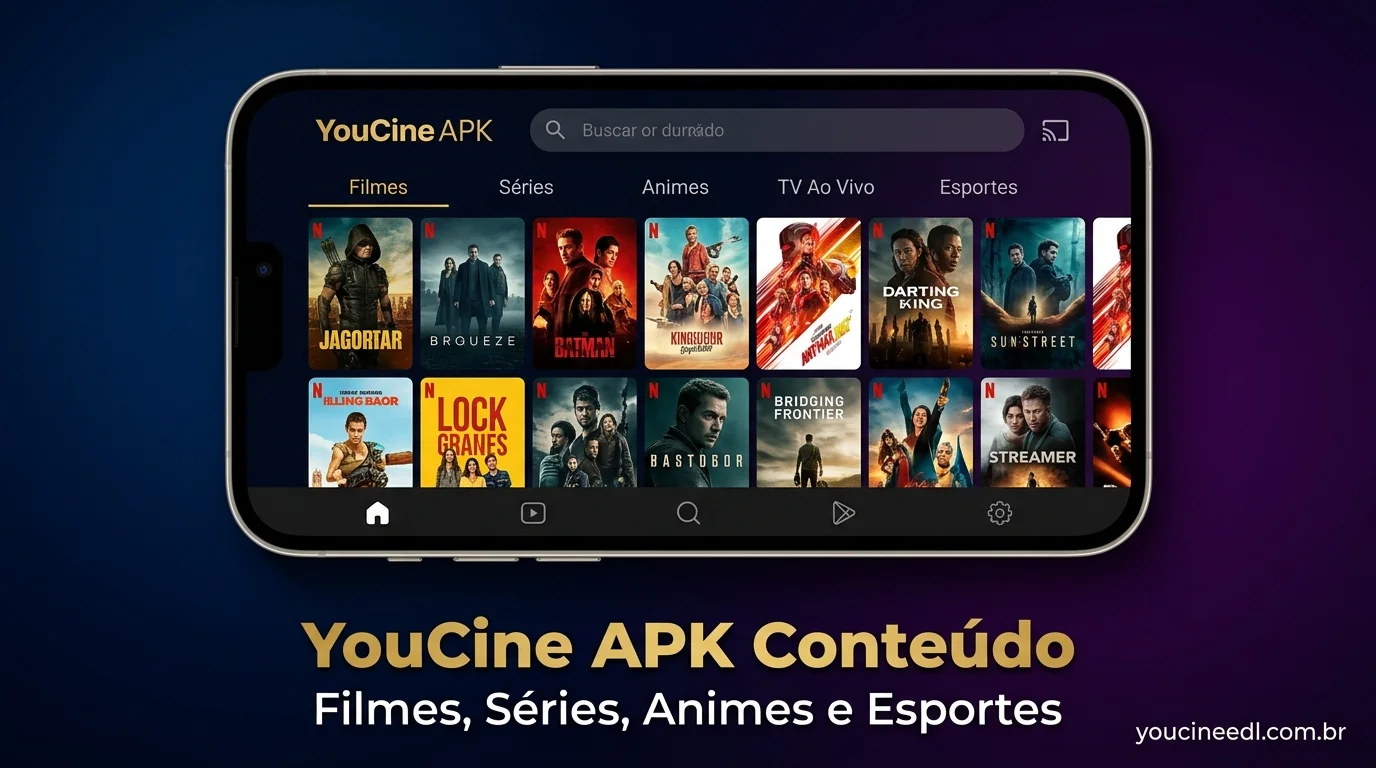 YouCine APK conteúdo interface home screen filmes series