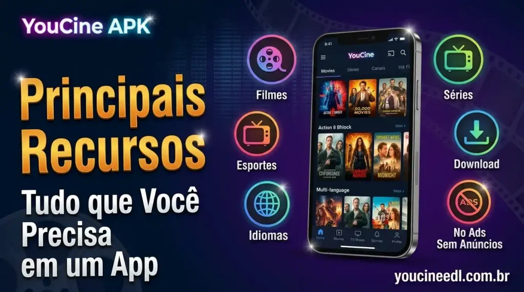 YouCine APK recursos filmes series esportes download offline